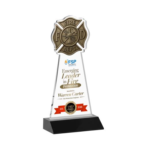Awards and Trophies - Crystal Awards - Fire Dept Full Color Black Unique Crystal Award