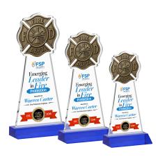 Fire Dept Full Color Blue Unique Crystal Award - Full Color Imprint