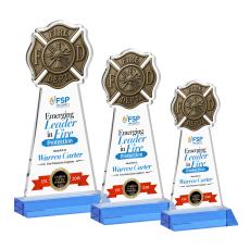 Fire Dept Full Color Sky Blue Unique Crystal Award - Full Color Imprint