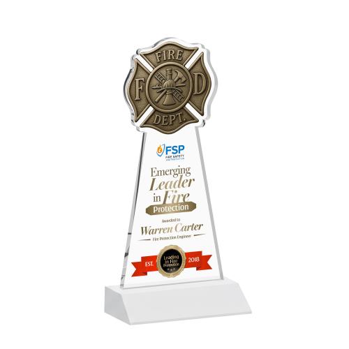 Awards and Trophies - Crystal Awards - Fire Dept Full Color White Unique Crystal Award