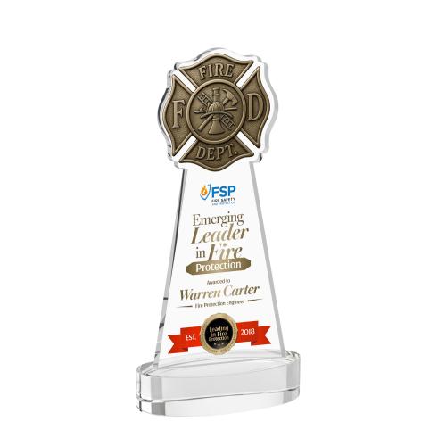 Awards and Trophies - Crystal Awards - Fire Dept Full Color Clear on Alberton Base Unique Crystal Award