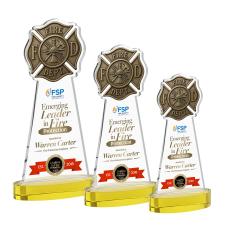 Fire Dept Full Color Gold on Alberton Base Unique Crystal Award - Full Color Imprint