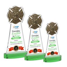 Fire Dept Full Color Green on Alberton Base Unique Crystal Award - Full Color Imprint