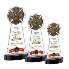Fire Dept Full Color Black on Alberton Base Unique Crystal Award - Full Color Imprint