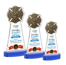Fire Dept Full Color Blue on Alberton Base Unique Crystal Award - Full Color Imprint