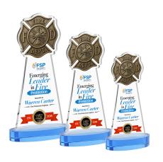 Fire Dept Full Color Sky Blue on Alberton Base Unique Crystal Award - Full Color Imprint