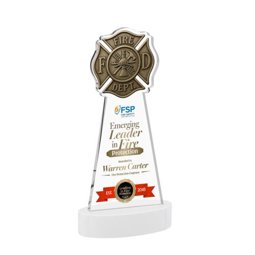 Awards and Trophies - Crystal Awards - Fire Dept Full Color White on Alberton Base Unique Crystal Award