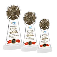 Fire Dept Full Color White on Alberton Base Unique Crystal Award - Full Color Imprint