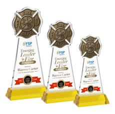 Fire Dept Full Color Gold on Hartford Base Unique Crystal Award - Full Color Imprint