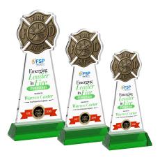 Fire Dept Full Color Green on Hartford Base Unique Crystal Award - Full Color Imprint
