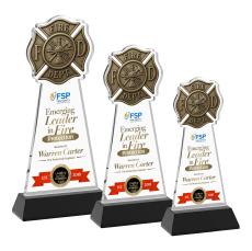 Fire Dept Full Color Black on Hartford Base Unique Crystal Award - Full Color Imprint
