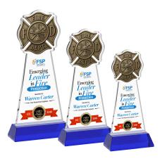 Fire Dept Full Color Blue on Hartford Base Unique Crystal Award - Full Color Imprint