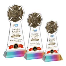 Fire Dept Full Color Prismatic on Hartford Base Unique Crystal Award - Full Color Imprint
