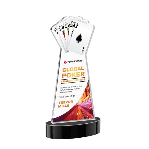 Awards and Trophies - Crystal Awards - Poker Full Color Black on Alberton Base Unique Crystal Award