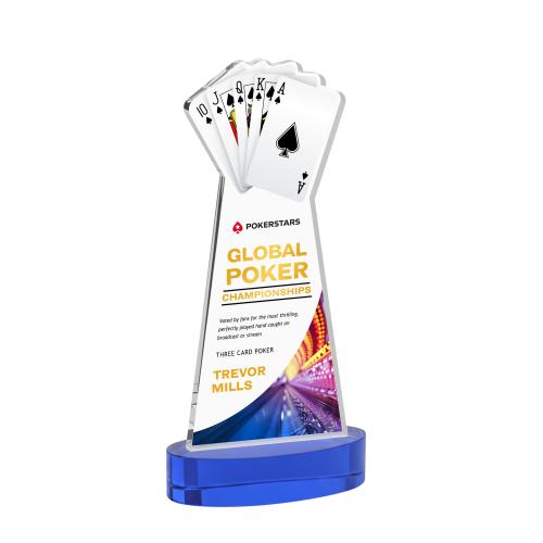 Awards and Trophies - Crystal Awards - Poker Full Color Blue on Alberton Base Unique Crystal Award