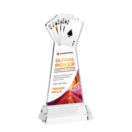 Awards and Trophies - Crystal Awards - Poker Full Color Clear on Hartford Base Unique Crystal Award