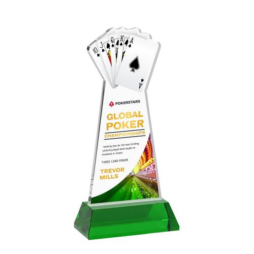 Awards and Trophies - Crystal Awards - Poker Full Color Green on Hartford Base Unique Crystal Award