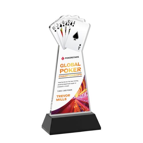 Awards and Trophies - Crystal Awards - Poker Full Color Black on Hartford Base Unique Crystal Award