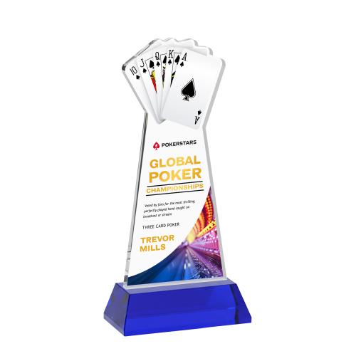 Awards and Trophies - Crystal Awards - Poker Full Color Blue on Hartford Base Unique Crystal Award