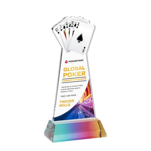 Awards and Trophies - Crystal Awards - Poker Full Color Prismatic on Hartford Base Unique Crystal Award