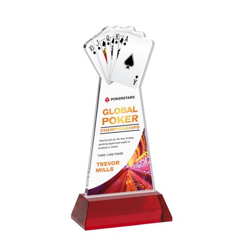 Awards and Trophies - Crystal Awards - Poker Full Color Red on Hartford Base Unique Crystal Award
