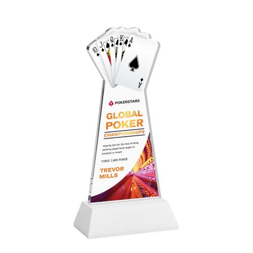 Awards and Trophies - Crystal Awards - Poker Full Color White on Hartford Base Unique Crystal Award