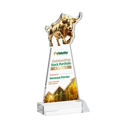 Awards and Trophies - Crystal Awards - Raging Bull Full Color Clear Animals Crystal Award