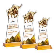 Raging Bull Full Color Amber Animals Crystal Award - Full Color Imprint