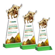 Raging Bull Full Color Green Animals Crystal Award - Colored Crystal Awards