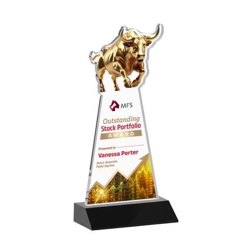 Awards and Trophies - Crystal Awards - Raging Bull Full Color Black Animals Crystal Award