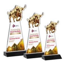 Raging Bull Full Color Black Animals Crystal Award - Full Color Imprint