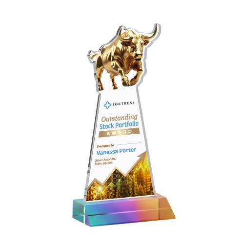 Awards and Trophies - Crystal Awards - Raging Bull Full Color Prismatic Animals Crystal Award