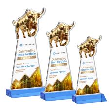 Raging Bull Full Color Sky Blue Animals Crystal Award - Awards and Trophies