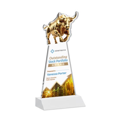 Awards and Trophies - Crystal Awards - Raging Bull Full Color White Animals Crystal Award