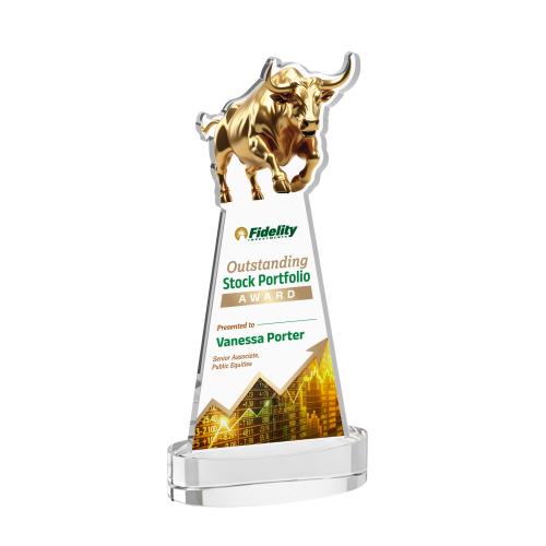 Awards and Trophies - Crystal Awards - Raging Bull Full Color Clear on Alberton Base Animals Crystal Award