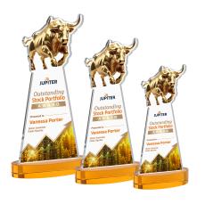 Raging Bull Full Color Amber on Alberton Base Animals Crystal Award - Full Color Imprint
