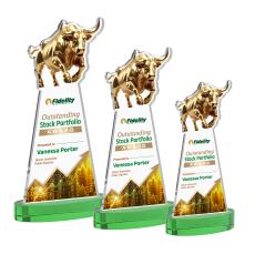 Raging Bull Full Color Green on Alberton Base Animals Crystal Award - Colored Crystal Awards