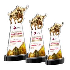Raging Bull Full Color Black on Alberton Base Animals Crystal Award - Full Color Imprint