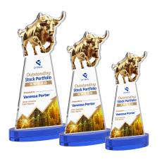 Raging Bull Full Color Blue on Alberton Base Animals Crystal Award - Colored Crystal Awards