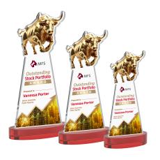 Raging Bull Full Color Red on Alberton Base Animals Crystal Award - Colored Crystal Awards