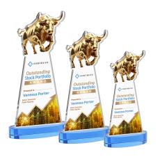 Raging Bull Full Color Sky Blue on Alberton Base Animals Crystal Award - Awards and Trophies