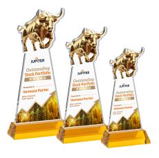 Raging Bull Full Color Amber on Hartford Base Animals Crystal Award - Awards and Trophies