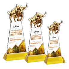 Raging Bull Full Color Gold on Hartford Base Animals Crystal Award - Awards and Trophies