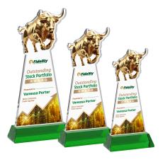 Raging Bull Full Color Green on Hartford Base Animals Crystal Award - Full Color Imprint