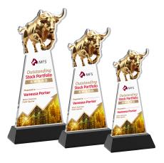 Raging Bull Full Color Black on Hartford Base Animals Crystal Award - Full Color Imprint