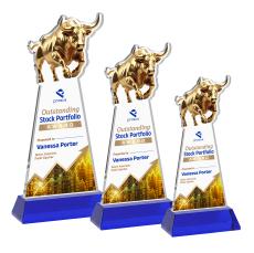Raging Bull Full Color Blue on Hartford Base Animals Crystal Award - Full Color Imprint