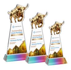 Raging Bull Full Color Prismatic on Hartford Base Animals Crystal Award - Full Color Imprint