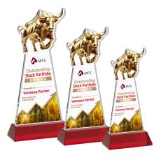 Raging Bull Full Color Red on Hartford Base Animals Crystal Award - Full Color Imprint