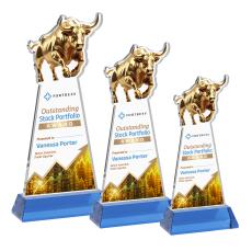 Raging Bull Full Color Sky Blue on Hartford Base Animals Crystal Award - Full Color Imprint