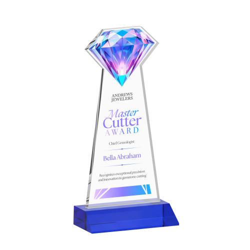 Awards and Trophies - Crystal Awards - Gemstone Full Color Blue Crystal Award